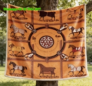 Hermès Equestrian Horse Print Flannel Fleece Throw Blanket IMG_4947